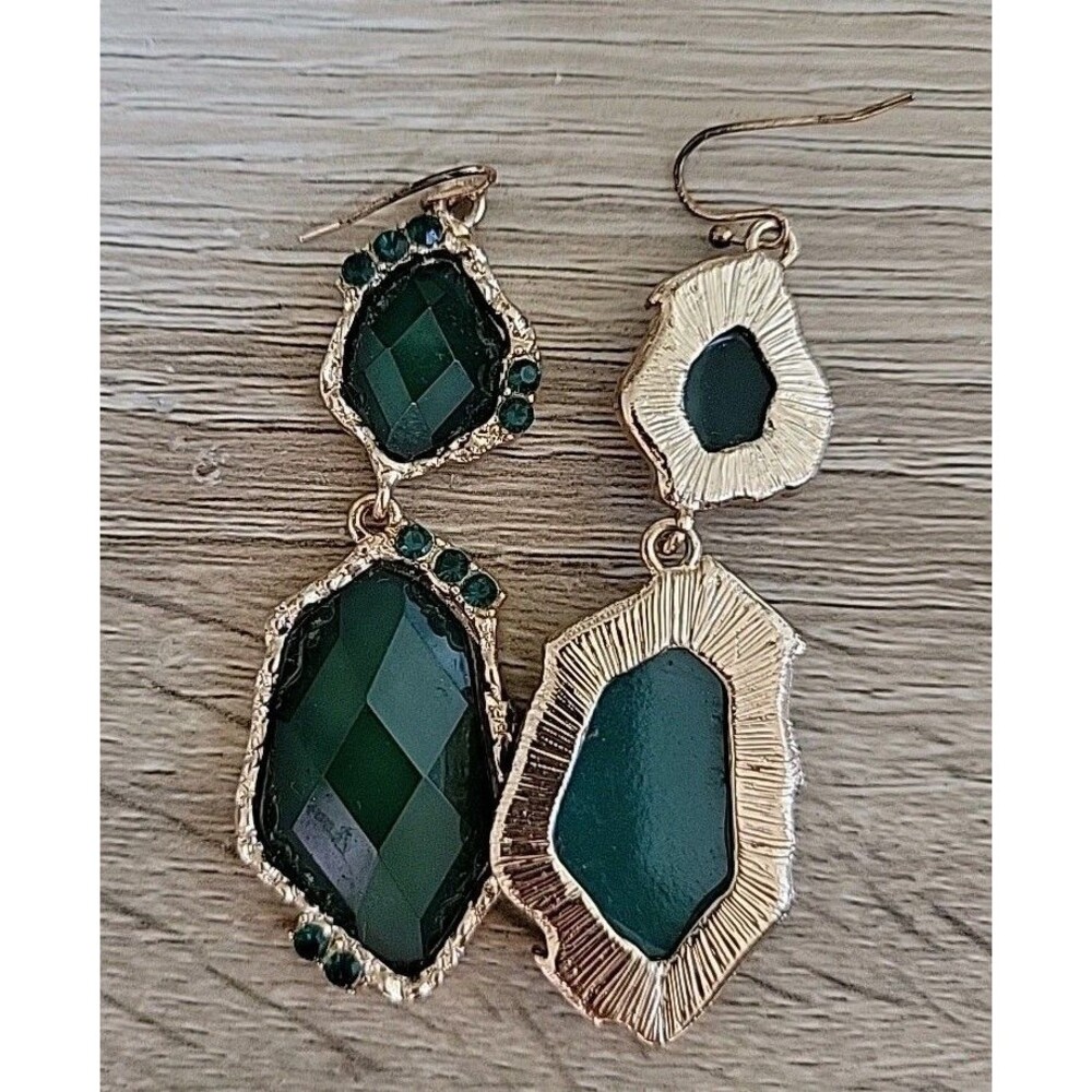 Dangle Statement Chandelier Emerald Earrings Gold Over Silver Vintage Y2K